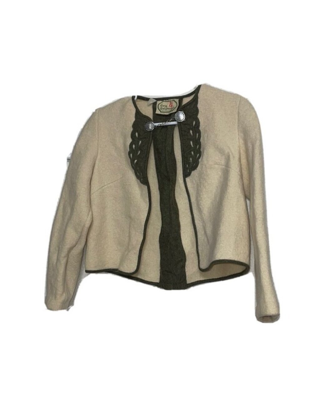 Vtg Original Salzburger Made In Austria Wool Open Jacket Cardigan Sz M Ivory